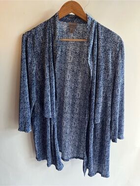 Easywear By Chicos Open Front Jacket Shirt Sz 2 Lg 12 Blue EUC